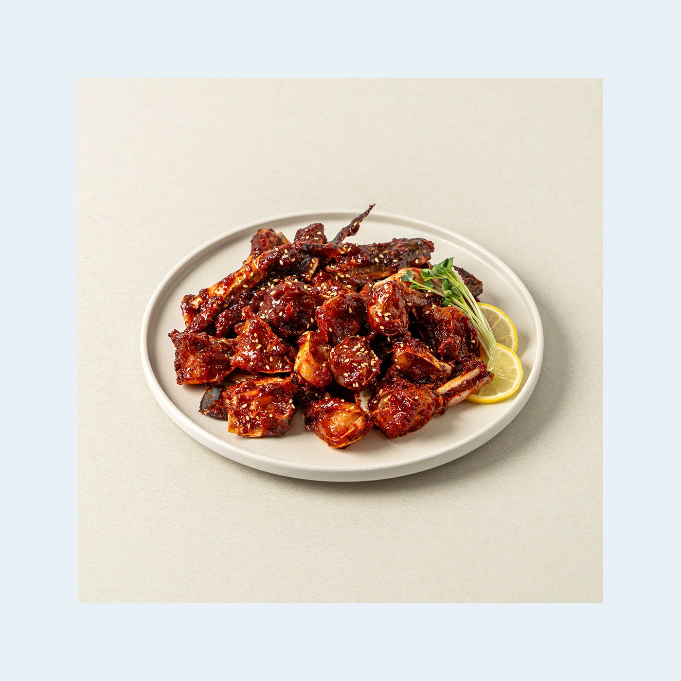 Spicy seasoned crab coated in sweet and spicy sauce